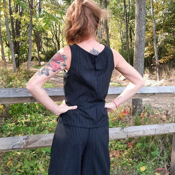 Pinstripe Suit Pants & Top Vintage Poly Fabric - Picture 4 of 11